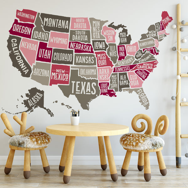 Wall Decal USA America Map Boys Decor United States Atlas