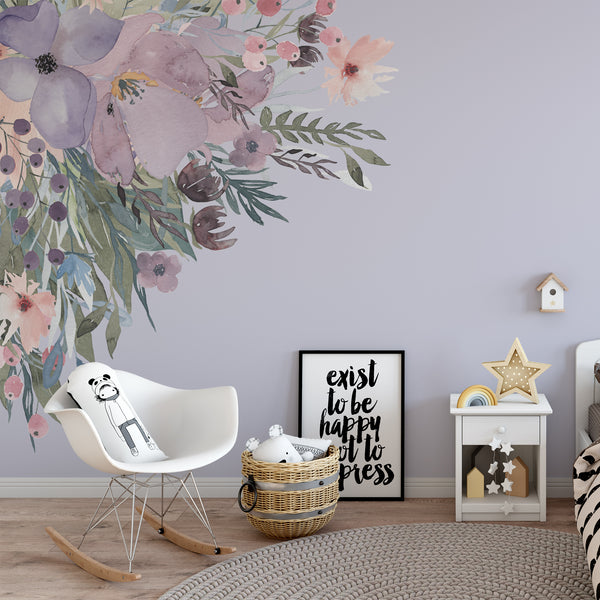 SAMPLES Wild Garden Watercolor Wall Flowers Mural