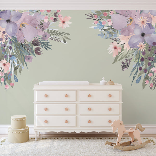 SAMPLES Wild Garden Watercolor Wall Flowers Mural