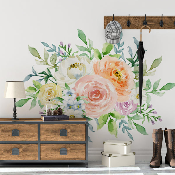 SOPHIA Bouquet Pastel Peonies & Blooms Watercolor Wall Decal