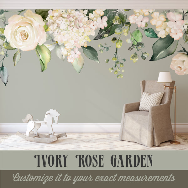 Rose Garden IVORY Collection Watercolor Roses Flowers Mural Wall Decals