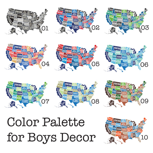 Wall Decal USA America Map Boys Decor United States Atlas