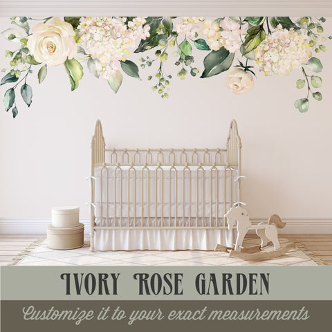 Rose Garden IVORY Collection Watercolor Roses Flowers Mural Wall Decals