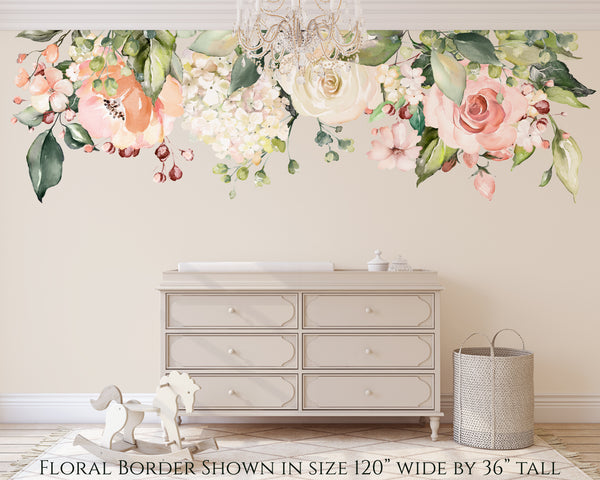 EMMA Rose Garden Pink & White Watercolor Flowers Wall Decals