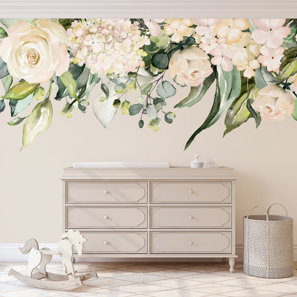 CREAM Rose Garden Watercolor Roses Flowers Wall Decals