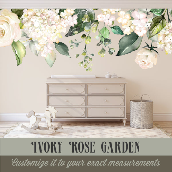 Rose Garden IVORY Collection Watercolor Roses Flowers Mural Wall Decals