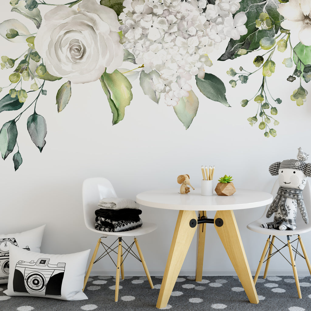 Pretty Floral White Spring Flower Watercolor Art Vinyl Decal - 8 Inch Tall Wall Sticker