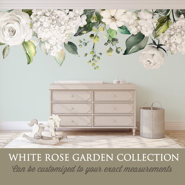 WHITE Rose Garden Watercolor Roses Flowers Wall Decal