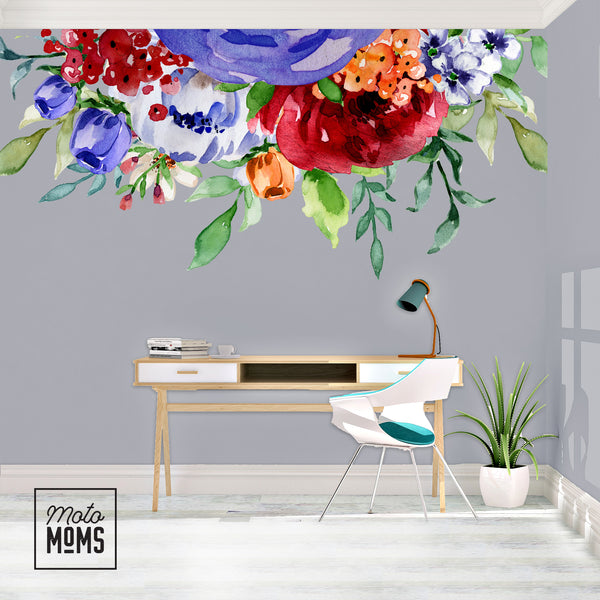 GRACE Wild Watercolor Peonies Wall Decal Flowers