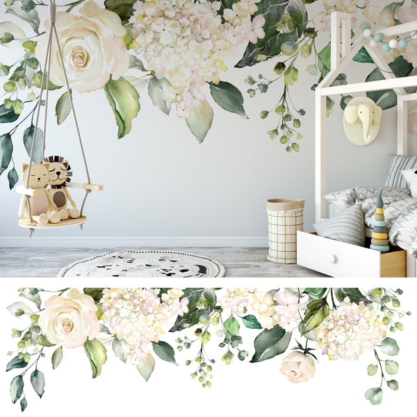 Rose Garden IVORY Collection Watercolor Roses Flowers Mural Wall Decals
