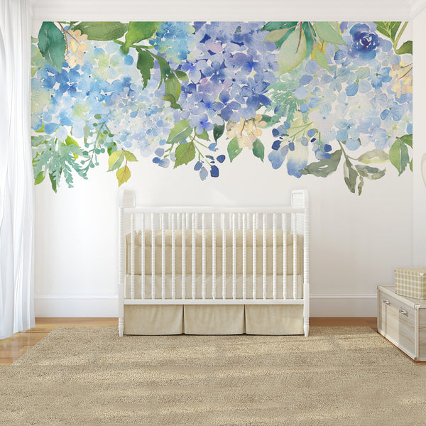 SERENITY LAKE Watercolor Flowers Wall Decals Blue Green Mint Lavender