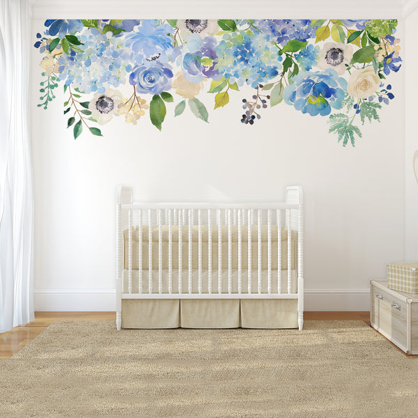 SERENITY CREEK Border Watercolor Flowers Wall Decal