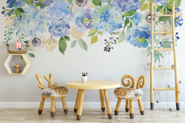 SERENITY CREEK Border Watercolor Flowers Wall Decal