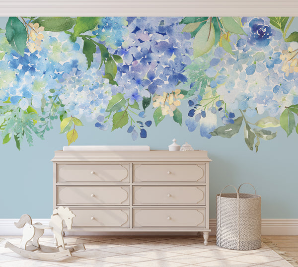 SERENITY LAKE Watercolor Flowers Wall Decals Blue Green Mint Lavender