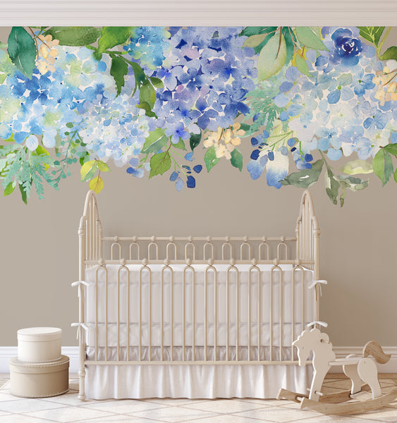SERENITY LAKE Watercolor Flowers Wall Decals Blue Green Mint Lavender