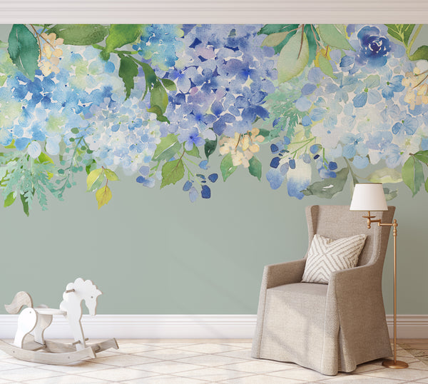 SERENITY LAKE Watercolor Flowers Wall Decals Blue Green Mint Lavender