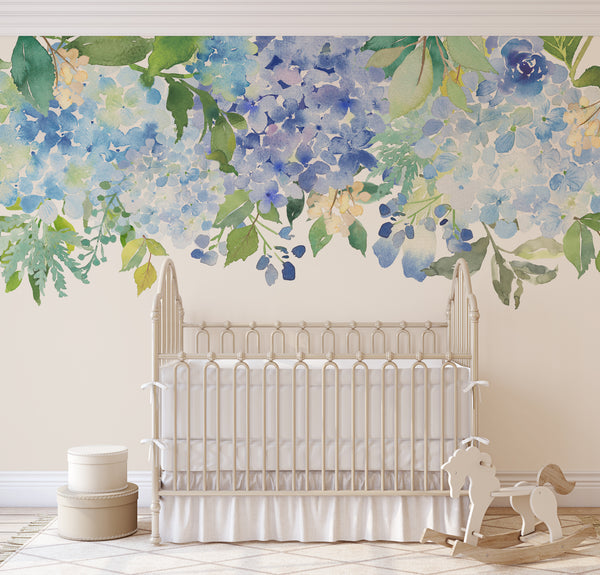 SERENITY LAKE Watercolor Flowers Wall Decals Blue Green Mint Lavender