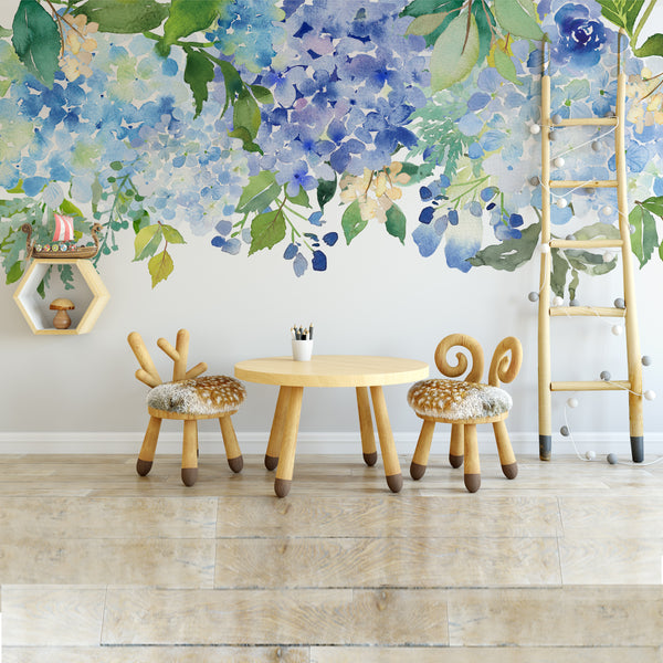 SERENITY LAKE Watercolor Flowers Wall Decals Blue Green Mint Lavender
